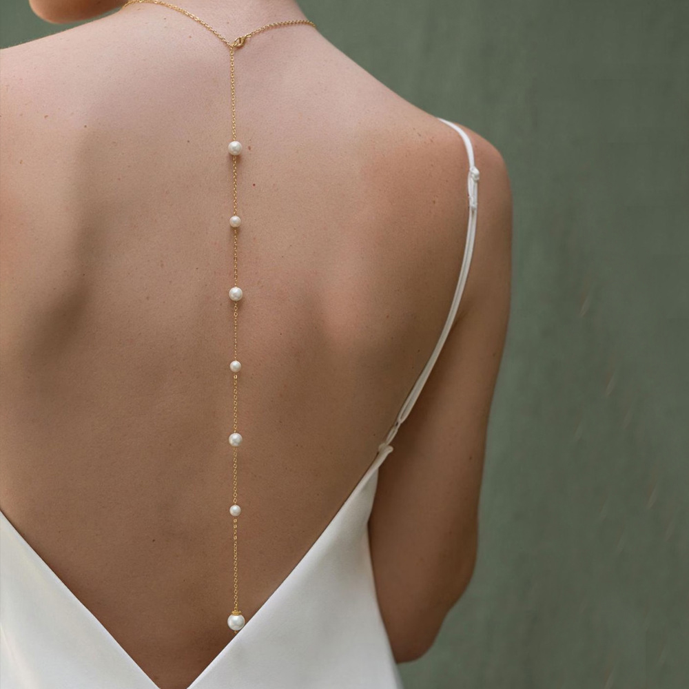 Body Jewelry For Backless Dress - โบฮีเมียนเจ้าสาวกลับสร้อยคอสร้อยคอBacklessชุดอุปกรณ์เสริมElegantยาวพู่เลียนแบบPearl Body Chainงานแต่งงานสําหรับผู้หญิง