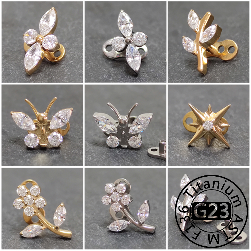 Body Jewelry Dermal - G23 ไทเทเนียมZircon Micro Dermal Anchorเจาะเล็กๆDermal Anchorดอกไม้พื้นผิวเจาะผิวDiverเครื่องประดับ