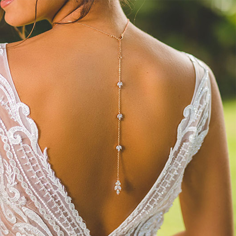 Body Jewelry For Backless Dress - จี้ห้อยหลังประดับเพชร โซ่เส้นเล็ก ปรับขนาดได้ ดีไซน์สองด้าน ด้านหน้าและด้านหลัง สง่างาม