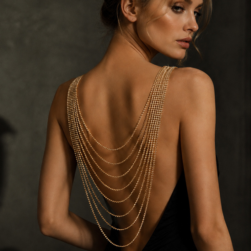 Body Jewelry For Backless Dress - เครื่องประดับตกแต่งหลังแบบหลายชั้นประดับคริสตัลและเพชรเทียมสำหรับผู้หญิง เหมาะสำหรับงานแต่งงาน งานพรอม งานปาร์ตี้ ชุดเดรสเปิดหลัง