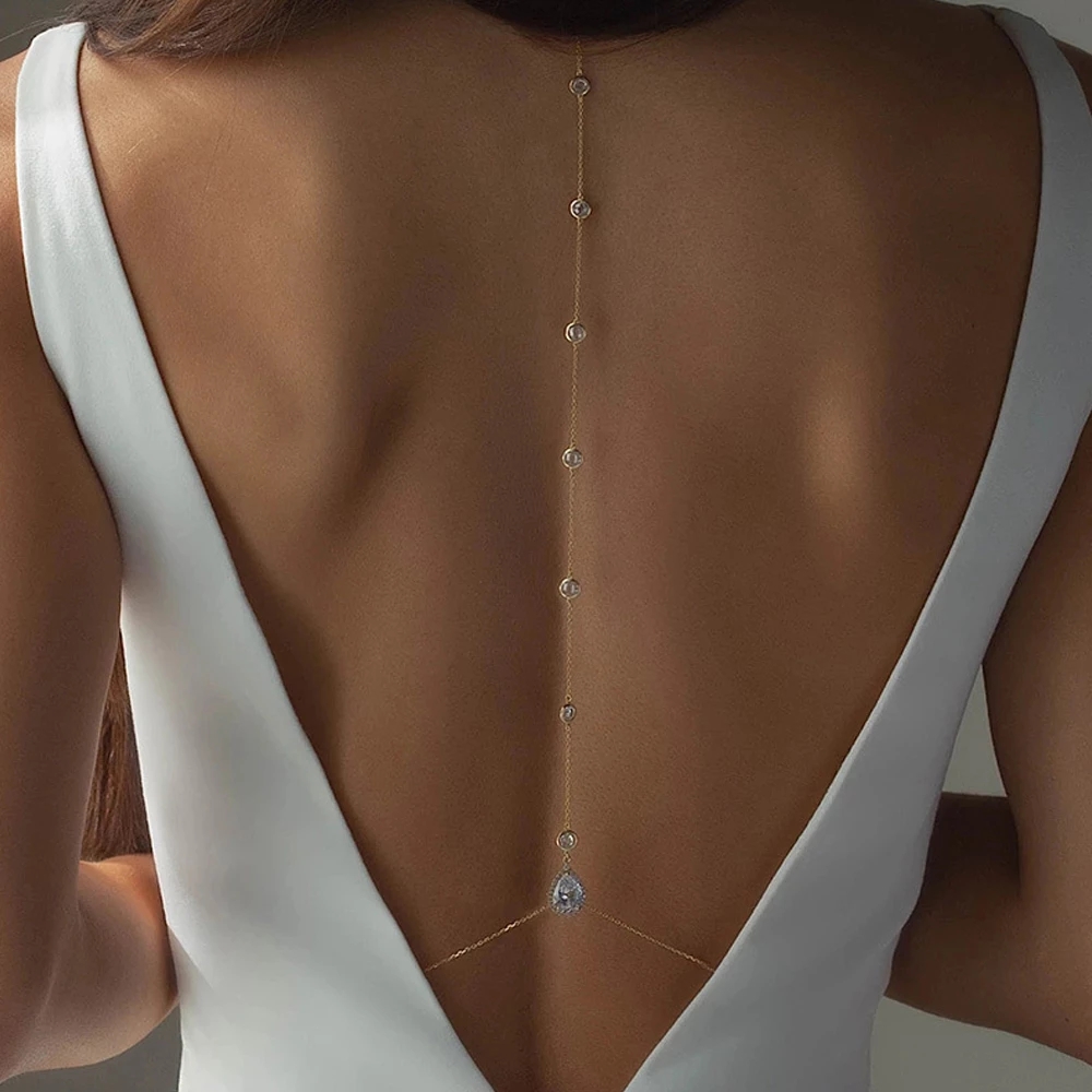Body Jewelry For Backless Dress - Stonefans สร้อยคอโซ่หลังคริสตัลทรงหยดน้ำเพทายสำหรับเจ้าสาวหรูหรางานแต่งงานแฟชั่นเซ็กซี่เปลือยหลังเครื่องประดับสำหรับผู้หญิง