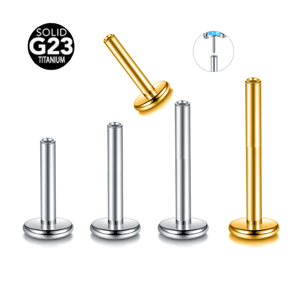 Body Jewelry Flat Back - 10ชิ้น/ล็อต ASTM หมุดเจาะรูแบบไม่มีเกลียวทำจากไทเทเนียม G23 F136สลักเกลียวแบบแบนฐานด้านหลังแบบแบนขนาด16กรัม18กรัม20กรัม