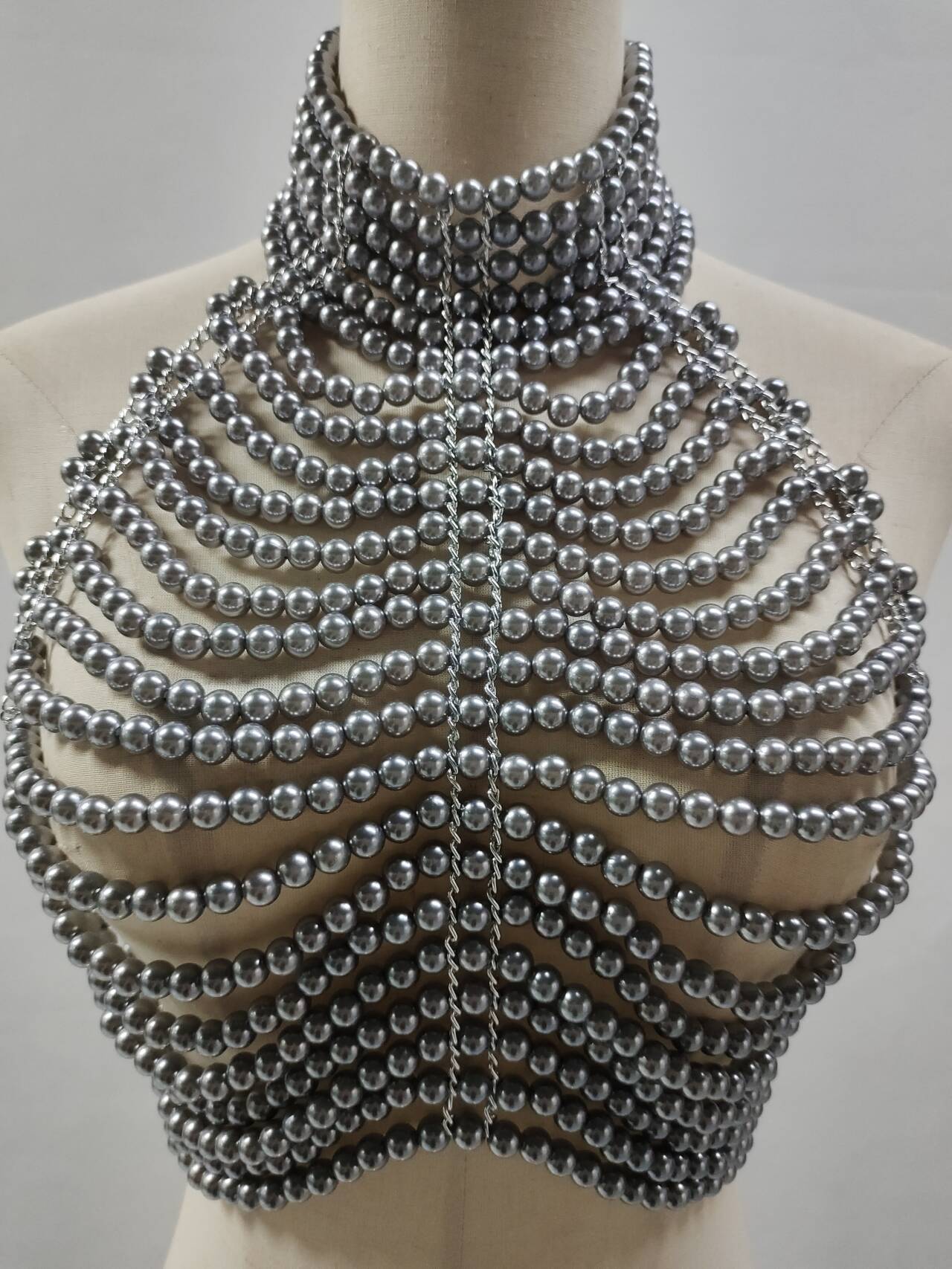 Body Jewelry For Backless Dress - เสื้อกล้ามสตรีคอปกแขนกุดเปลือยชุดปรับได้โซ่กลวงออกสีเทามุกสีดํา