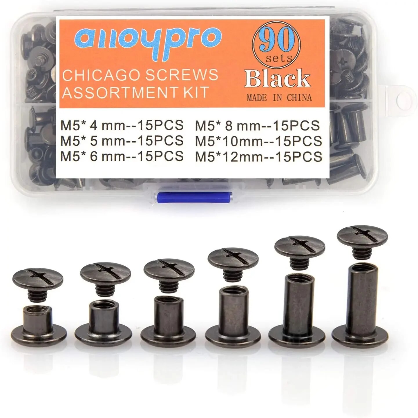 Body Jewelry Chicago - 90 ชุดชิคาโกชุดสกรู, 6 ขนาดรอบแบนหัวหนัง Rivets สกรูโลหะ