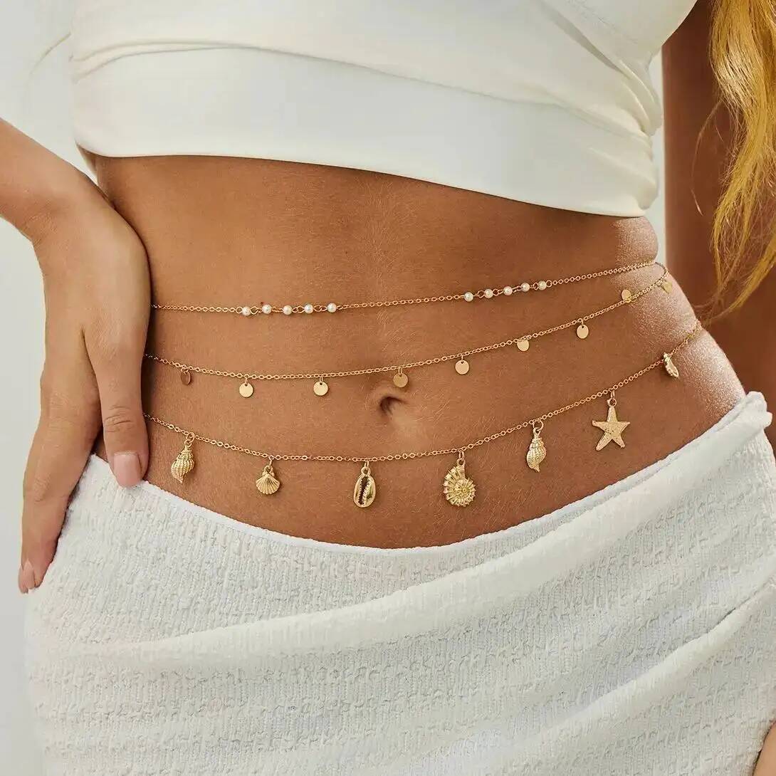 Body Jewelry Changing Kit - IngeSight.Z 3 ชิ้น/เซ็ตโบโฮปลาดาวเปลือกหอยจี้เอวโซ่ผู้หญิงฤดูร้อนชายหาดเซ็กซี่บิกินี่เข็มขัดเครื่องประดับร่างกายอุปกรณ์เสริม