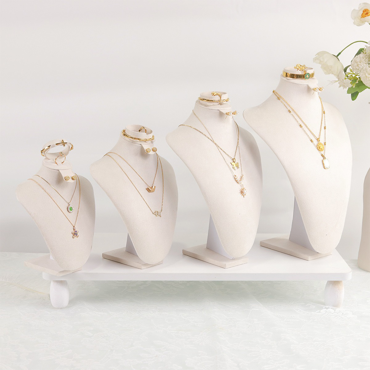 Body Jewelry Display Case - หุ่นโชว์เครื่องประดับกำมะหยี่เนื้อนุ่ม รูปทรงมนุษย์ (สำหรับสร้อยคอ/ต่างหู) กำมะหยี่นุ่มป้องกันรอยขีดข่วน แกนกระดาษน้ำหนักเบา