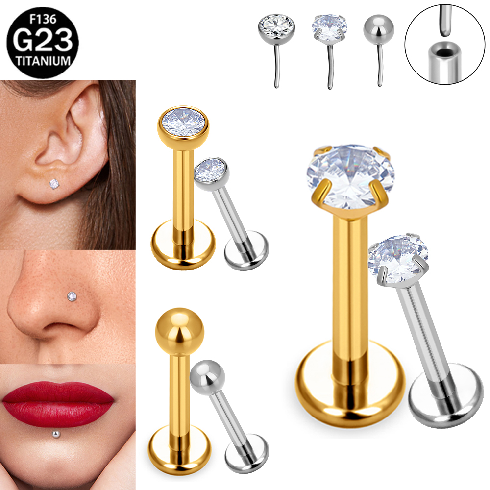 Body Jewelry Implant Grade - ต่างหูแบบติดหู/จมูก/ริมฝีปาก รุ่น F136 G23 ทำจากไทเทเนียมเกรดสำหรับฝังในร่างกาย ป้องกันการแพ้
