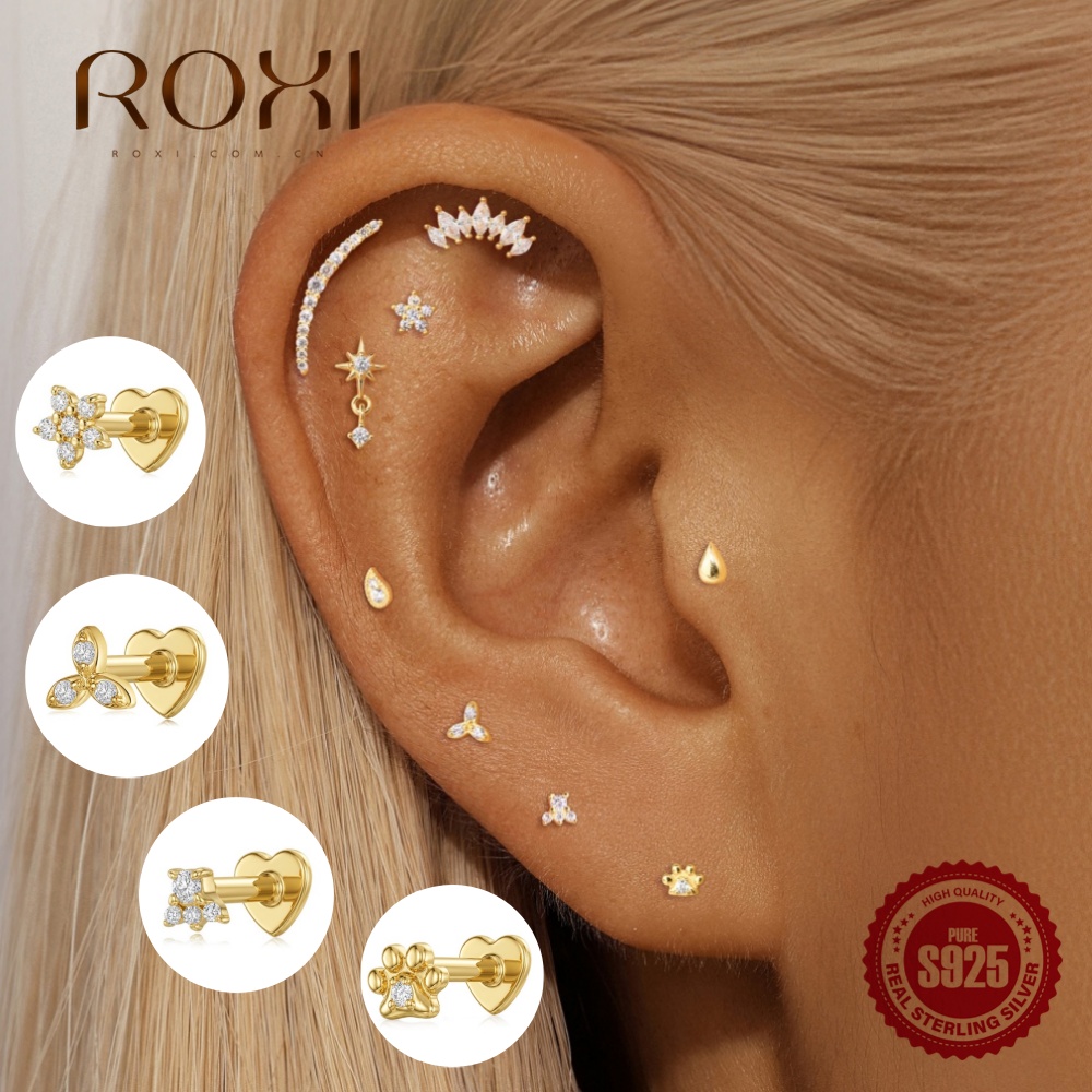 Body Jewelry Flat Back - ต่างหูเงินแท้ 925 ROXI 1 ชิ้น รูปทรงแบน