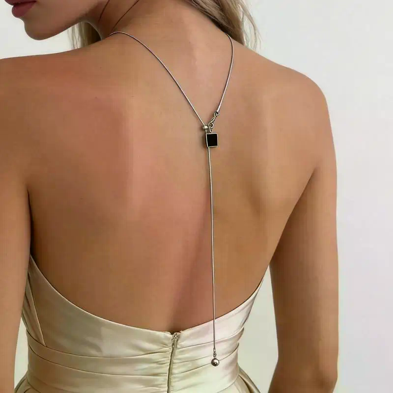 Body Jewelry For Backless Dress - สร้อยคอไข่มุกประดับเพชรระยิบระยับสำหรับผู้หญิง สร้อยยาวคล้องหลังแบบเปิด สำหรับงานแต่งงาน งานปาร์ตี้ ตกแต่งชุดเดรส ของขวัญ