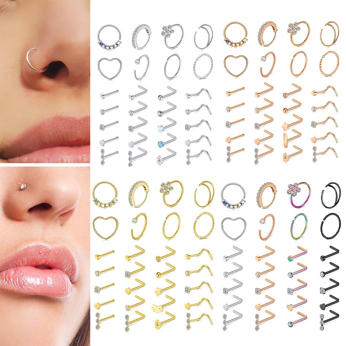 Body Jewelry Changing Kit - 28ชิ้น/เซ็ต20กรัมสแตนเลสห่วงคล้องจมูกรูปตัวแอลจมูก giwang hidung สกรูกระดูกสีรุ้งแพ็คสำหรับผู้หญิงผู้ชาย