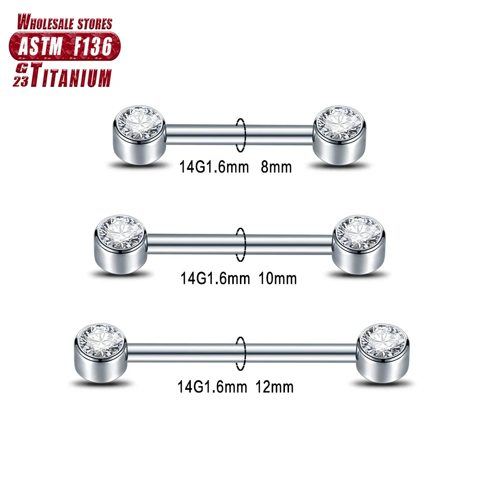 Body Jewelry Changing Kit - F136 ไทเทเนียม 14G Zircon หัวนม Barbell