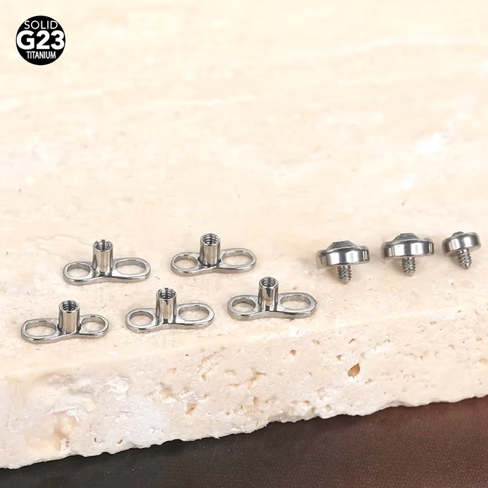 Body Jewelry Dermal - ชุดเครื่องเจาะผิวหนังไทเทเนียม 1 ชิ้น/5 ชิ้น พร้อมฐานและหัวเจาะแบบเดอร์มอลแองเคอร์ สำหรับเจาะผิวหนัง