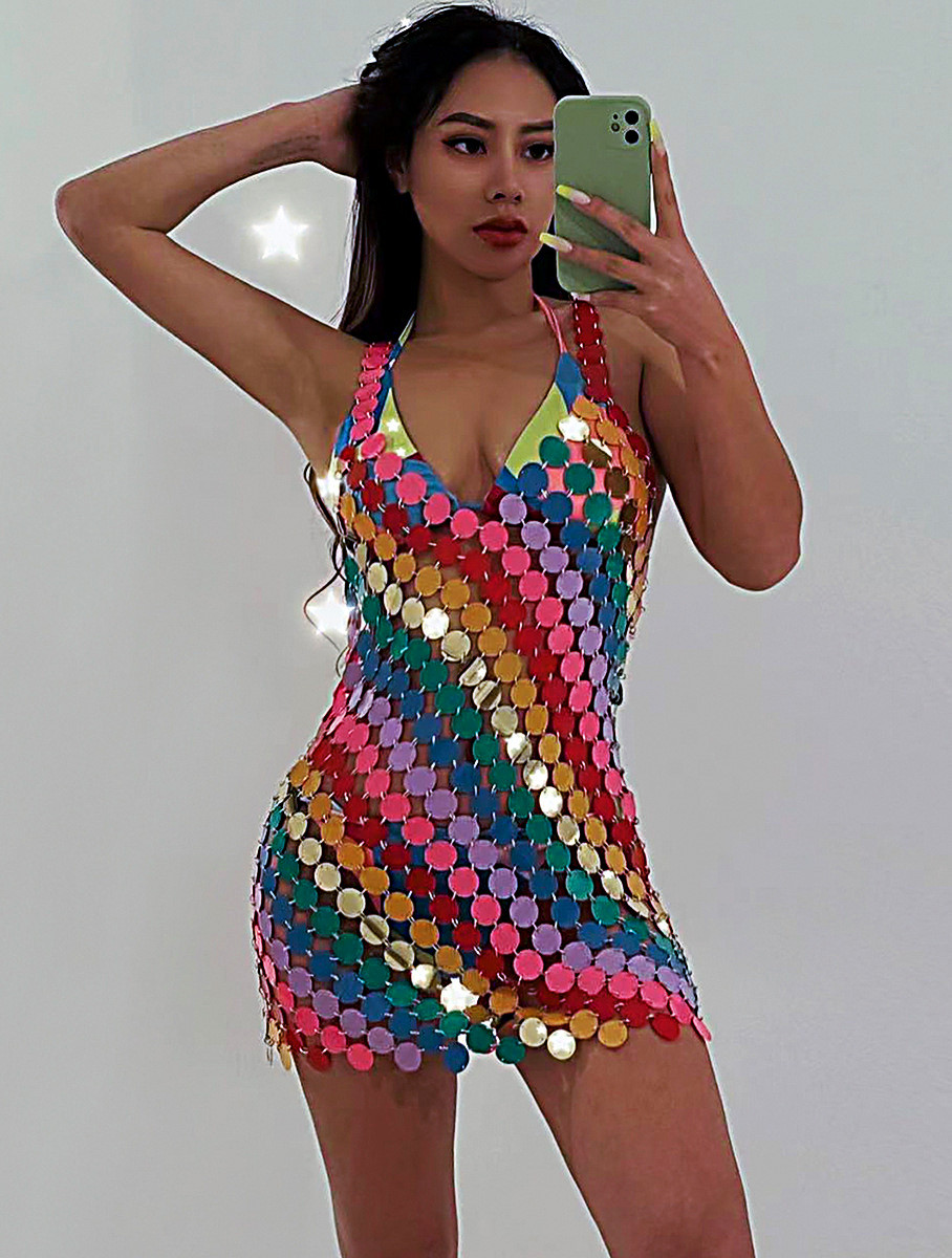 Body Jewelry For Backless Dress - เซ็กซี่Backless BlingกระจกสีสันSequins Body Chainsเครื่องแต่งกายHollow Outชุดสั้นClub Partyเครื่องประดับเต้นรําเครื่องแต่งกาย