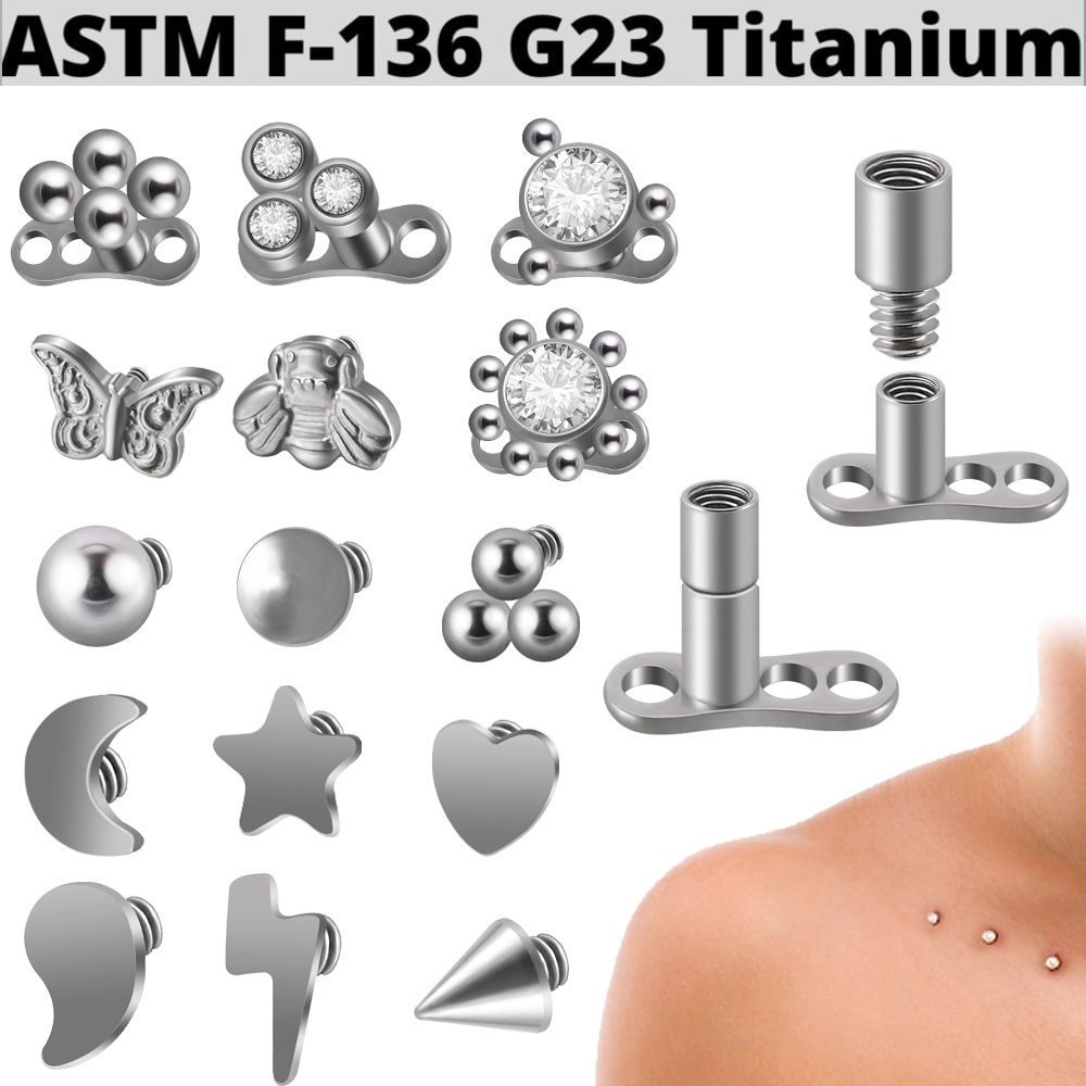 Body Jewelry Dermal - 1ชิ้น G23ไทเทเนียมไฟโอปอลเดอร์สมอผีเสื้อและดอกทานตะวันลูกปัดขนาดเล็กที่มีเพทายผิวหนังนักประดาน้ำเครื่องประดับร่างกาย