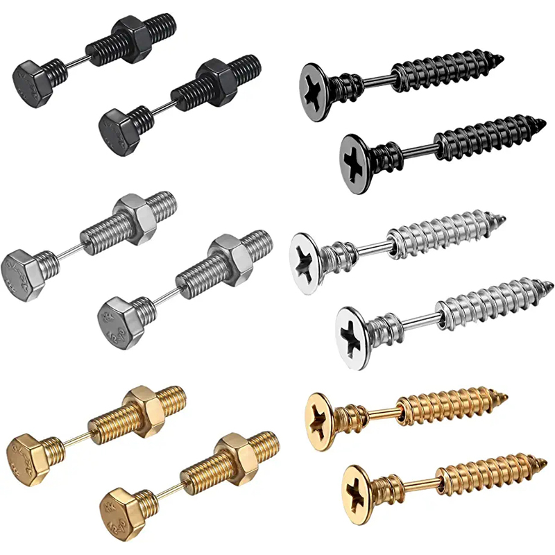 Body Jewelry Changing Kit - 2-3คู่ Punk ชี้สกรู Bolt ต่างหูเม็ดกลมชุดผู้ชายผู้หญิง Body