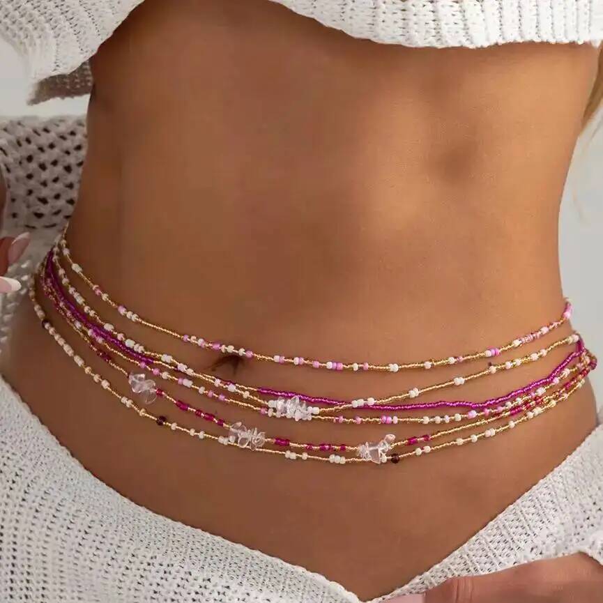 Body Jewelry Women - ชุดเครื่องประดับรัดเอวแบบโบโฮ 6 ชิ้น/ชุด ประดับด้วยลูกปัดหลากสีสัน สำหรับผู้หญิง สไตล์เซ็กซี่