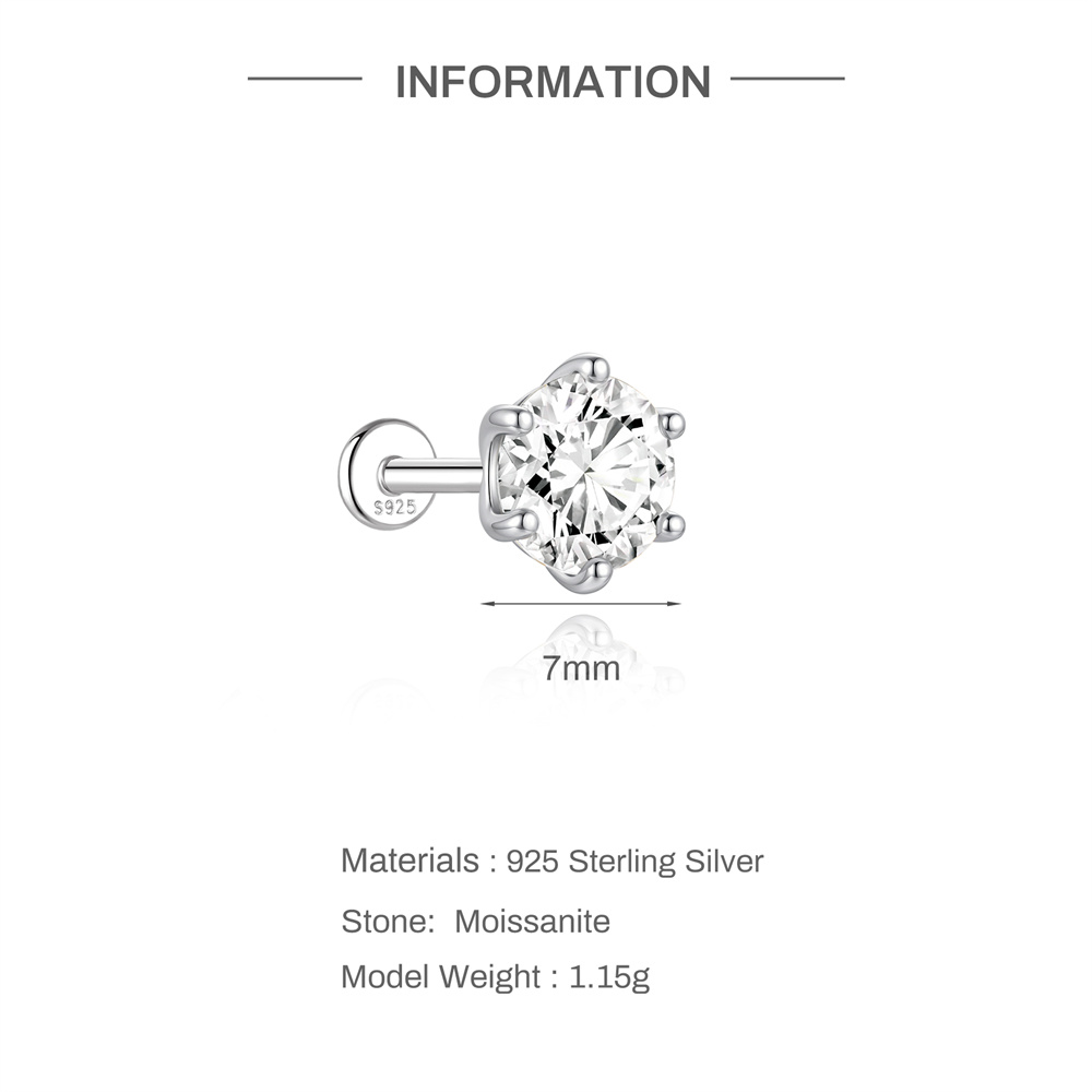 ต่างหูเงินแท้ S925 ประดับเพชรโ - Body Jewelry Flat Back บทวิจารณ์และราคา
