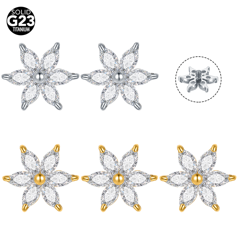 1/5PCS ไทเทเนียมคริสตัลดอกไม้  - Body Jewelry Dermal บทวิจารณ์และราคา
