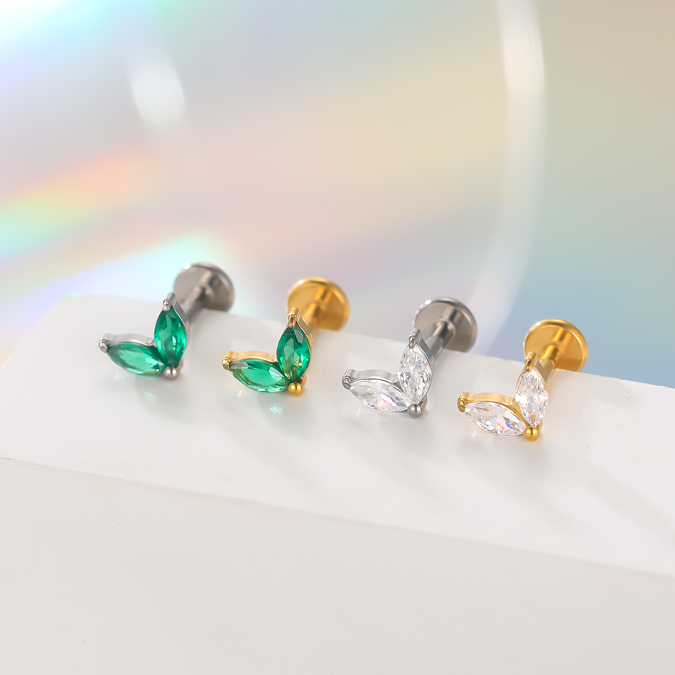 1 PC ไทเทเนียมสีขาวสีเขียว Zir - Body Jewelry Flat Back บทวิจารณ์และราคา