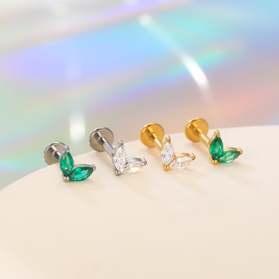 1 PC ไทเทเนียมสีขาวสีเขียว Zir - Body Jewelry Flat Back บทวิจารณ์และราคา