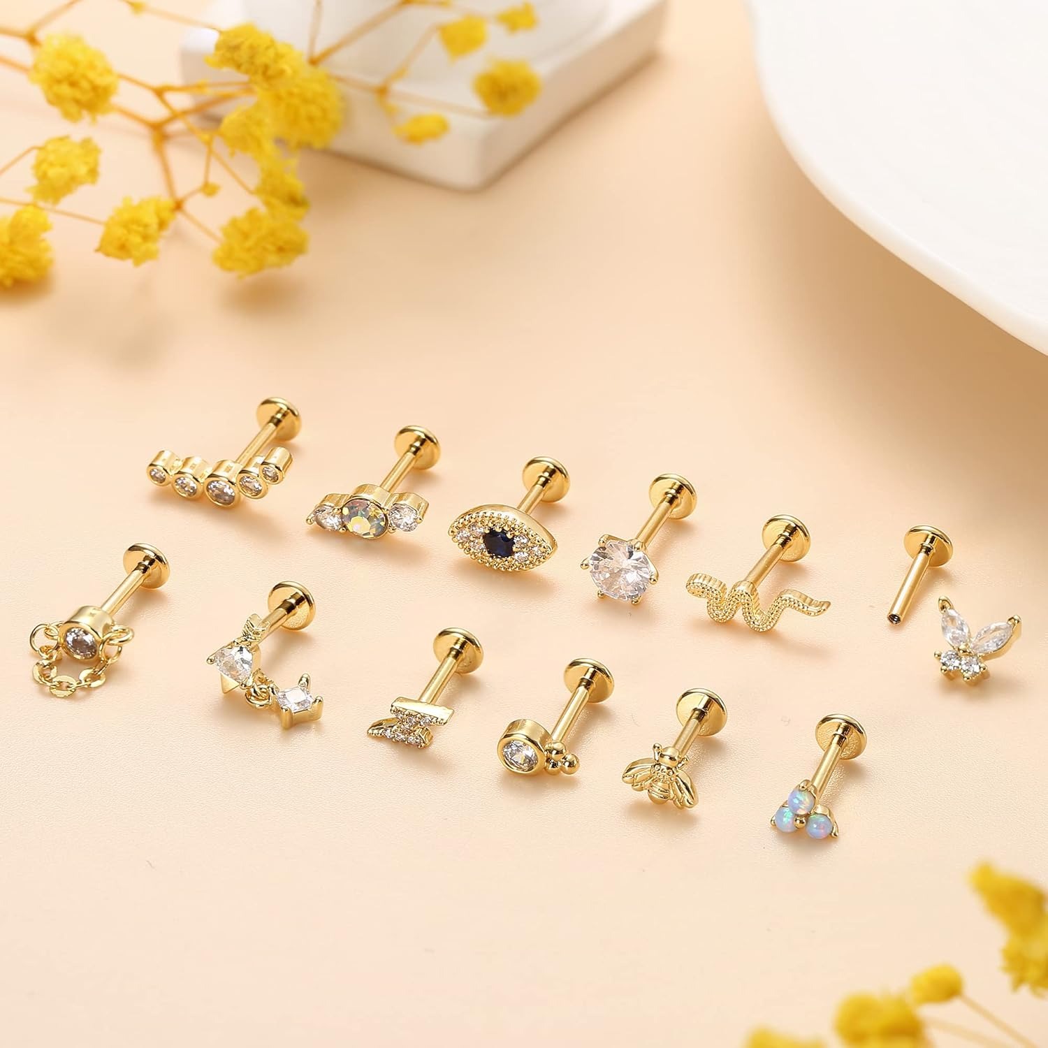 ต่างหูแบบติดกระดูกอ่อน Bobisty - Body Jewelry Flat Back บทวิจารณ์และราคา