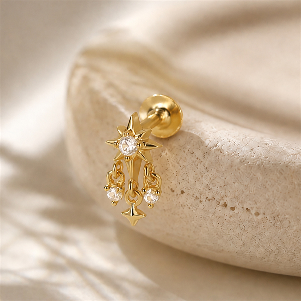 จี้เงินแท้ 925 รูปดาวแปดเหลี่ย - Body Jewelry Flat Back บทวิจารณ์และราคา
