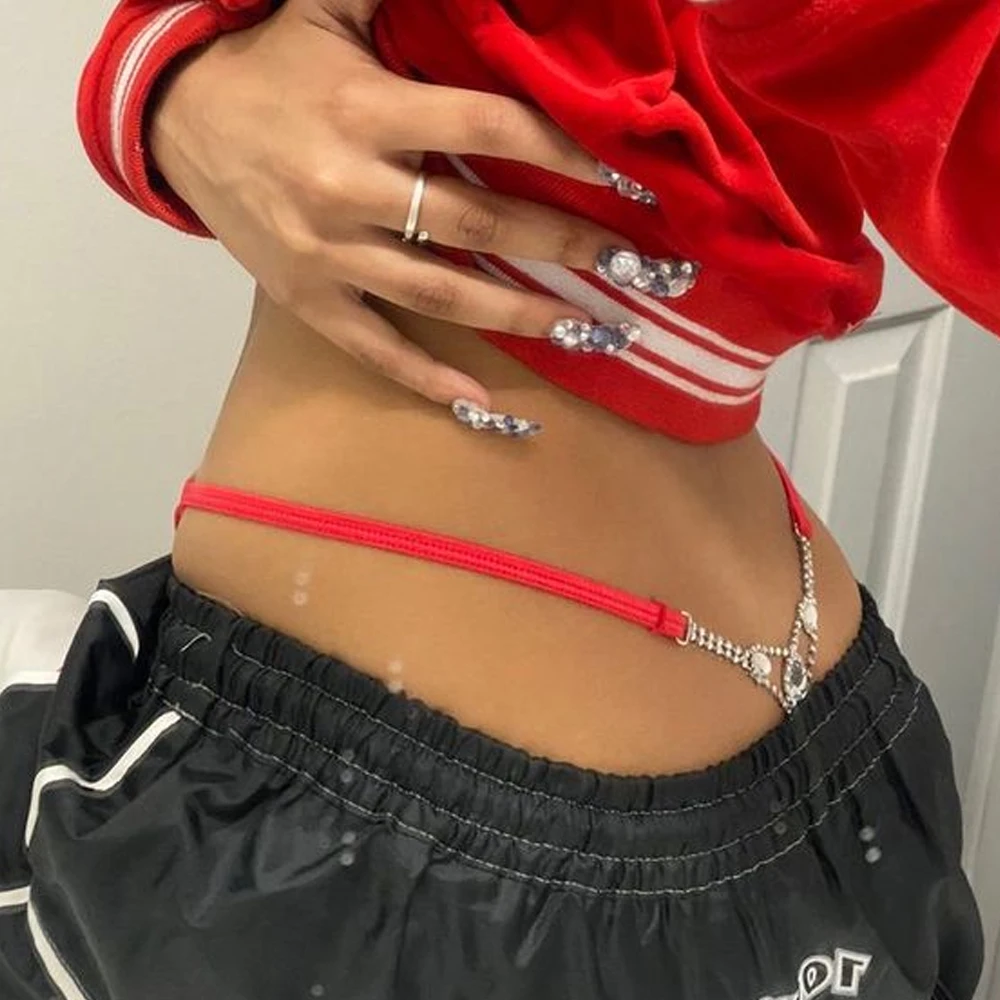 บิกินีสายหนังประดับพลอยเทียมทร - Body Jewelry Women บทวิจารณ์และราคา